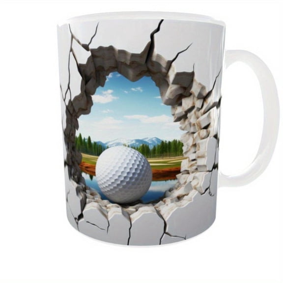 1pc 3D Effect Coffee Mug 11oz Ceramic Coffee Cups Summer Winter Drinkware Golfer Gifts Birthday Present Fathers Day Birthday Gifts Holiday Gifts Christmas Gifts New Year Gifts