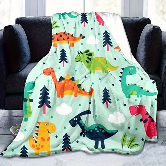 1pc 3D Flannel Printed Blanket Colorful Dinosaur Throw with Soft Light Beige Friendly Fabric for Boys and Girls Small Size Couch Sofa Air Conditioning Cover