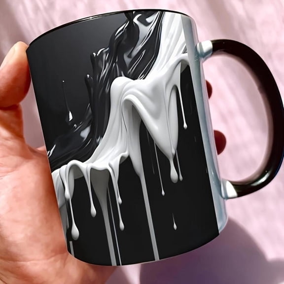 1pc 3D Graphic Ceramic Coffee Mug 11oz Hand Painted Black and White Abstract Design Multipurpose Drinkware Hand Wash Only Unique Idea Art Lovers Artis