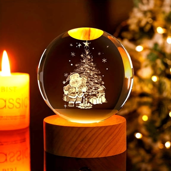 1pc 3D Laser Crystal Ball with Christmas Tree and Santa Claus, Colorful LED Night Light,Glass Holiday Decoration for Living Room Bedroom Home Decor,Christmas Gift for Girlfriend, Classmate, Wife