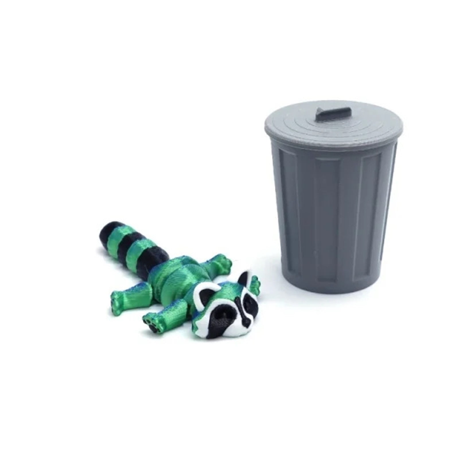 1pc 3D Printed Articulated Raccoon Fidget With Trash Can - Multi-Jointed Movable Decor, Desktop Home Model Ornament