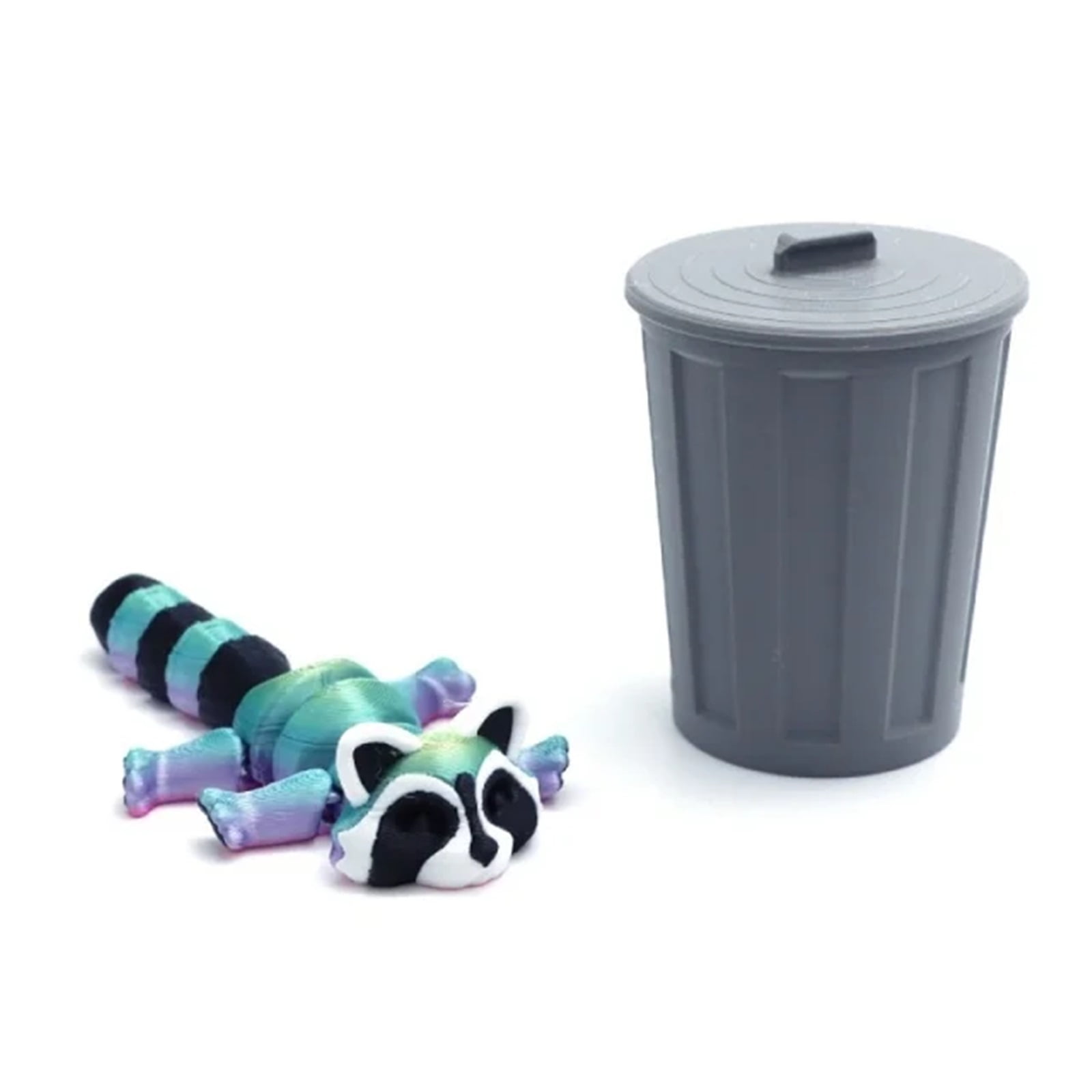 1pc 3D Printed Articulated Raccoon Fidget With Trash Can - Multi-Jointed Movable Decor, Desktop Home Model Ornament