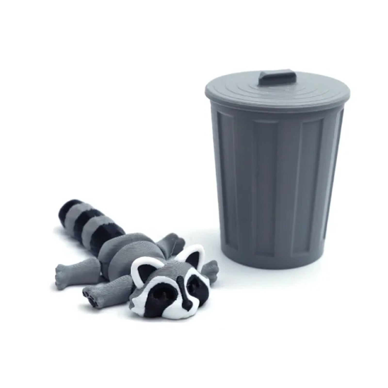 1pc 3D Printed Articulated Raccoon Fidget With Trash Can - Multi-Jointed Movable Decor, Desktop Home Model Ornament