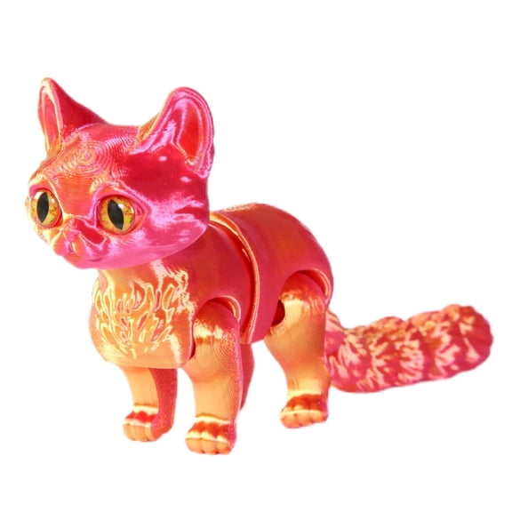 1pc 3D Printed Cute Cat Figure Multi-joint Movable With Glittering Eyes For Room Decoration Accessories Gift