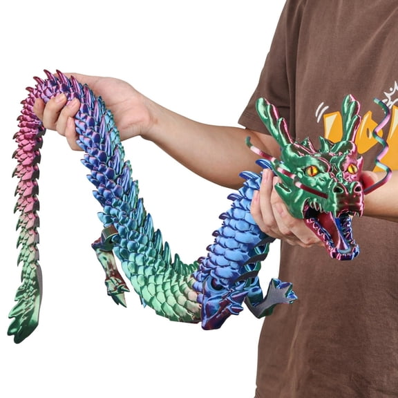 1pc 3D Printed Dragon Model, 48 Inches, Flexible Joints, Lacertid Figurine, Stress Relief Toy (48inch/4ft) (48inch Purple-Gold-Blue)