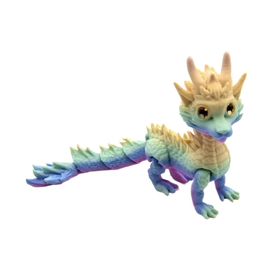 1pc 3D Printed Long Haired Dragon Multi-color Gradient Home Office Desktop Ornament Landscape Garden Decoration Xmas Gift