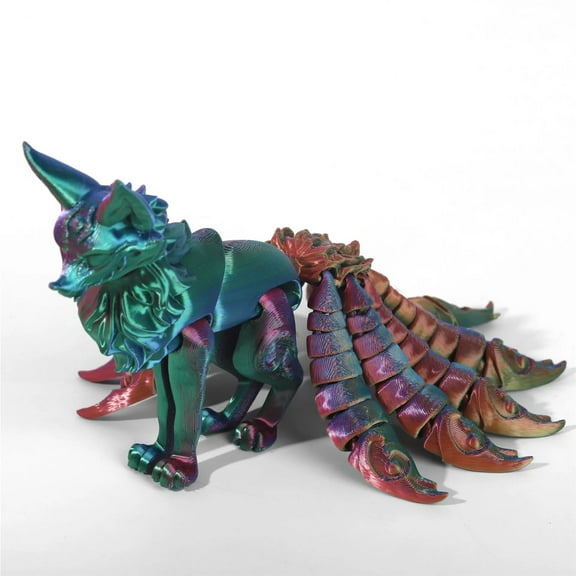 1pc 3D Printed Nine Tailed Fox Figurines Articulated Fox Figurines Flexible Joint Fox Miniatures Figurines Home Decoration Crafts