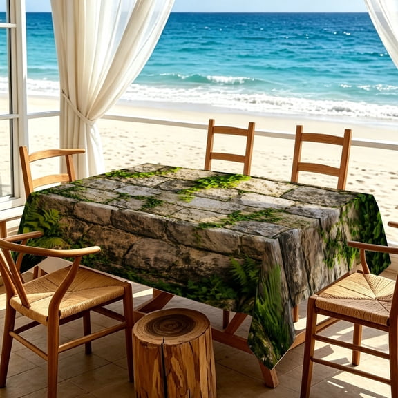 1pc 3D Stone Wall Ivy Vine Visual Print Tablecloth, Kitchen Living Room Nature Holiday Party Table Decor, Thanksgiving & Christmas Gifts