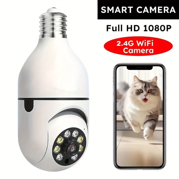 1pc 3MP Bulb Camera, 2.4GHz Wireless WiFi, 1080P Full-color Night Vision, Two-way Intercom, Motion Detection, 360 Pan-tilt, Home Security Surveillance Camera.