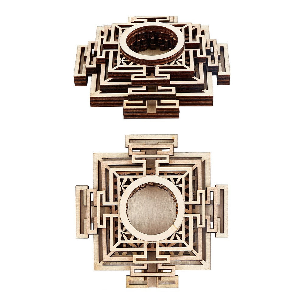 GORGECRAFT Wooden Crystal Ball Stand – 4 Inch Square Sacred Geometry Display Holder For Spheres, Meditation & Decor
