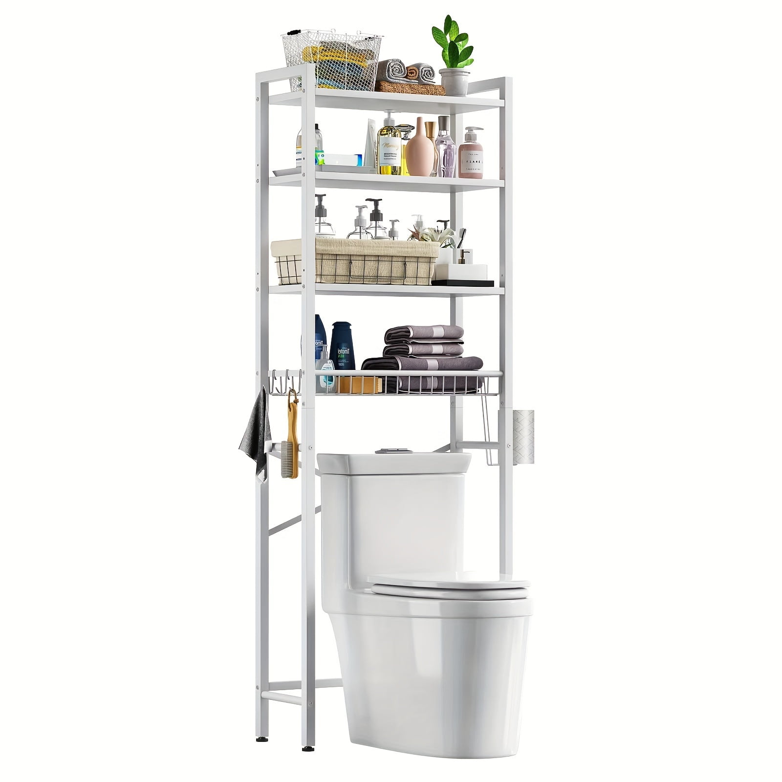 1pc 4-tier Bathroom Storage Rack With Adjustable Shelves And Baskets ...