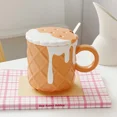 thumbnail image 1 of 1pc 400ML Biscuit Pattern Coffee Mug with Lid And Spoon Ceramic Coffee Cups Cute Kawaii Water Cup Summer Winter Drinkware Gifts (301-400ml,Orange), 1 of 7