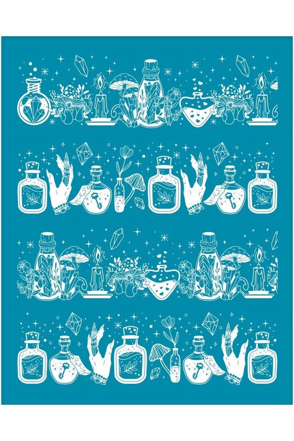 1pc 4x5 Inch Potion Clay Stencils Magic Potion Non-Adhesive Silk Screen Stencil Fantasy Theme Clay Silk Screen Reusable Mesh Transfer for Polymer Clay Jewelry Earring Pendant Making Brown