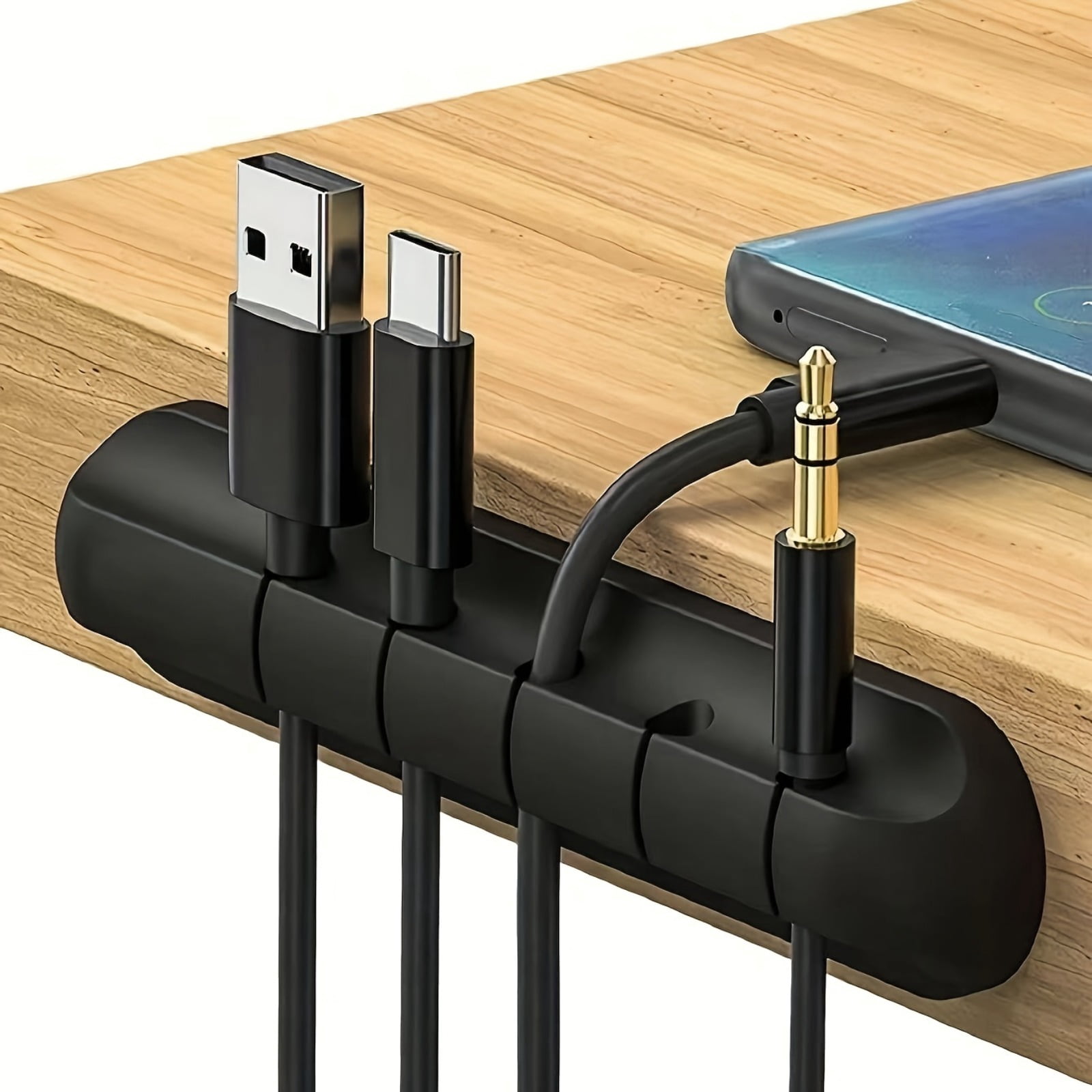 1pc 5-hole Black Cable Organizer, Desktop Fixed Charging Data Cable ...
