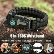 1pc 5-in-1 Survival Paracord Bracelet, Outdoor Tactical Emergency Gear Kit Travel Camping Rope With Compass Whistle For Men Women