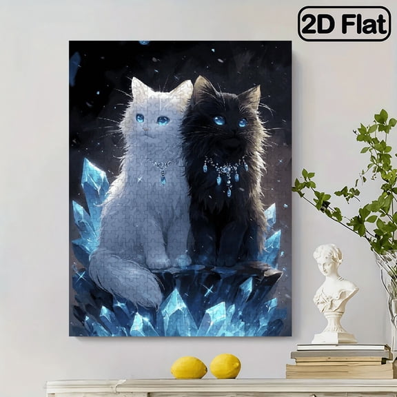 1pc 500pcs Puzzle Suitable for Adults - Two Fluffy Cats with Blue Eyes, Puzzle for Adults Families, Portable Brain for, Travel, Room Decor, New Style
