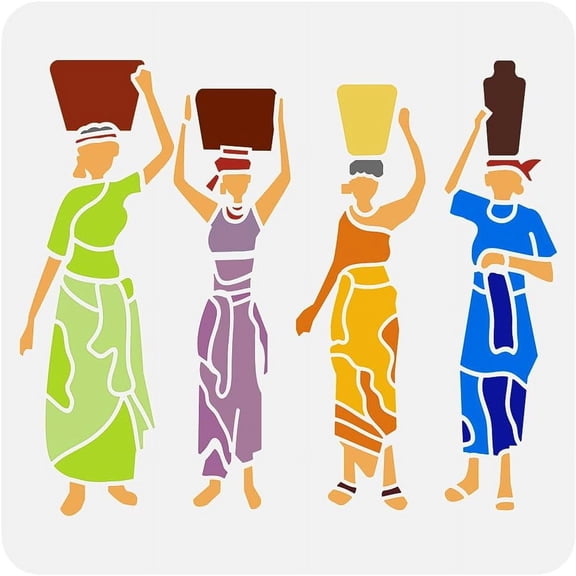 1pc Tribal Pottery Woman Painting Stencil 11.8x11.8 inch Tribal Woman Stencil Template Tribal Theme Template for Painting on Wood Floor Wall Tile Canvas Fabric and Furniture