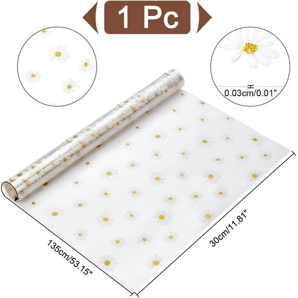 1pc 53x11.8 inch TPU Transparent Film Fabric Daisy Flower Printed TPU Film 0.2mm Thick Jelly Plastic Fabrics for Sewing Crafts and Home Decor