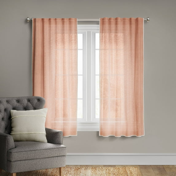 1pc 54"x63" Light Filtering Stitched Edge Window Curtain Panel Pink: Short Kitchen Curtains, Traditional Style
