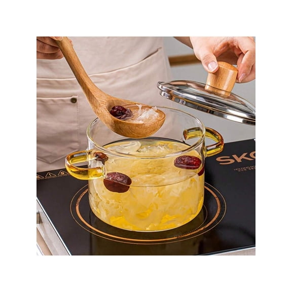 1pc 54oz Borosilicate Glass Crock Pot, Clear Pot For Cooking With Lid, Double Green Handles,Easy Clean,Compatible With Soups, Pasta, Baby Food, Sauces, Milk,Great Gift For Foodies And Home Cooks