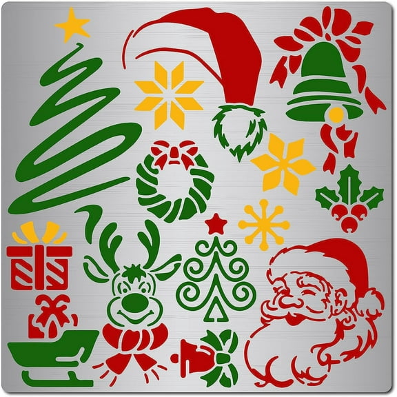 1pc 6.3 Inch Christmas Themed Metal Stencil Engraving Stencils Santa Claus Bells Pattern Painting Template Journal Tool for Painting Wood Burning Pyrography and Engraving Wood and Patterns