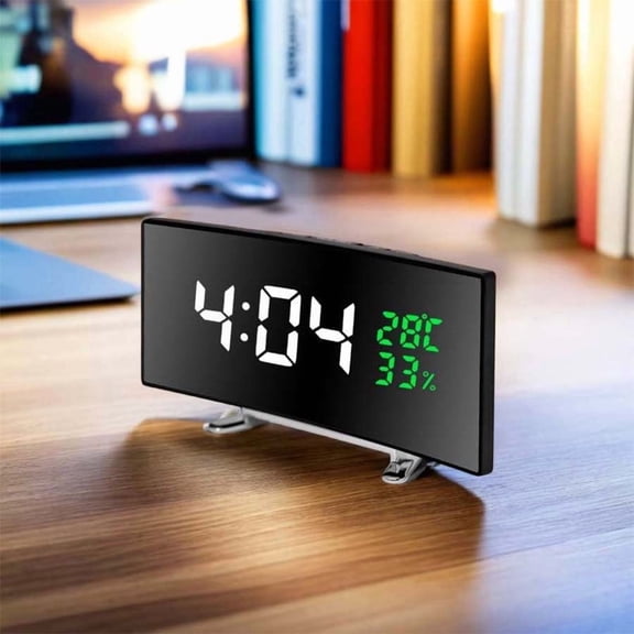 1pc 6.6-Inch Multifunctional LED Alarm Clock with Curved Large Screen Display Electronic Desk Clock - The Desk Clock Can Display Time, Temperature, And Humidity
