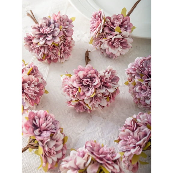 1pc 6-Heads Artificial Mini Carnation Bouquet for DIY Wreath, Wedding Corsage & Cake Decoration (Mauve Purple)