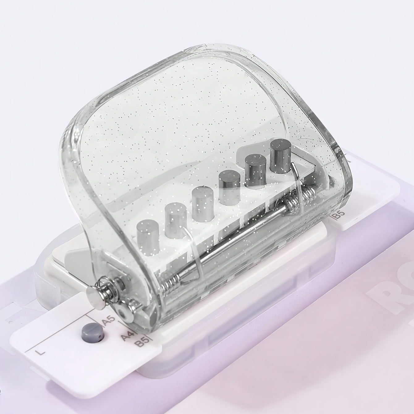 1pc 6-Hole Loose-Leaf Punch, Manual Positioning Punch, Hole Spacing 9.5mm, for A4/B5/A5 Paper, Hand Tool, Transparent