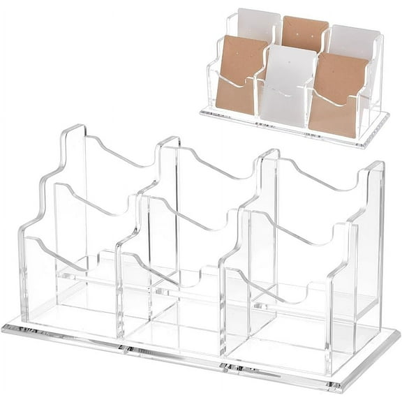 1pc 6 Pockets 2 Tiers Acrylic Business Card Holder Vertical Business Card Holder Clear Desktop Business Card Display Stand Acrylic Name Card Holder for Office Home Desk Clear