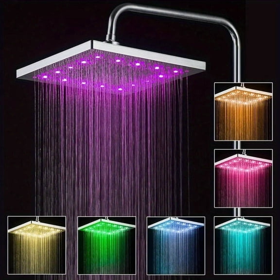 1pc 6" Square 7 Color Changing Shower Body Spray for Bathroom, , High Flow Rainfall Showerhead for Bathroom, Easy to Install, Bathroom Accessories