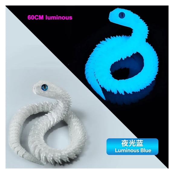 1pc 60CM luminous 3D Printed Snake Movable Joint Simulation Snake Action Figures Home Office Desktop Ornament Birthday Gifts