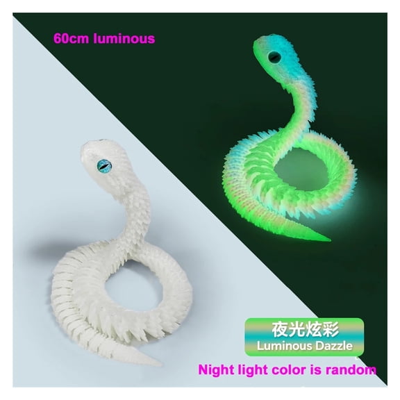 1pc 60CM luminous 3D Printed Snake Movable Joint Simulation Snake Action Figures Home Office Desktop Ornament Birthday Gifts