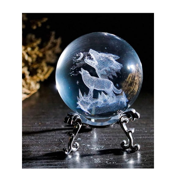 1pc 60mm(2.36in)3D Laser Crystal Howling Wolf Statue Crystal Ball, Paperweight With Stand Base - Home Decor Gifts, Christmas Decor, Home Decor, Party Decor, Thanksgiving Gift Birthday Graduation