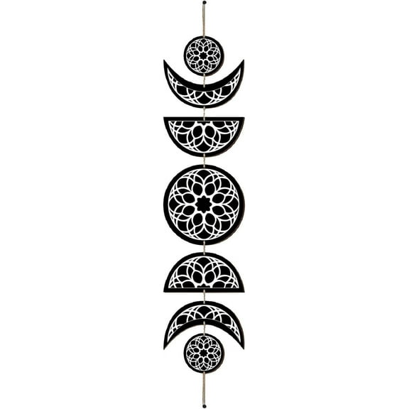1pc 7 Pcs Moon ase Wall Decor Boho Moon Wall Hanging Display Nordic Wood Wall Art Flower Hollow Home Decoration Wall Mounted Decal Display Ornament for Living Room Apartment 31x6.2 Inch 1pc