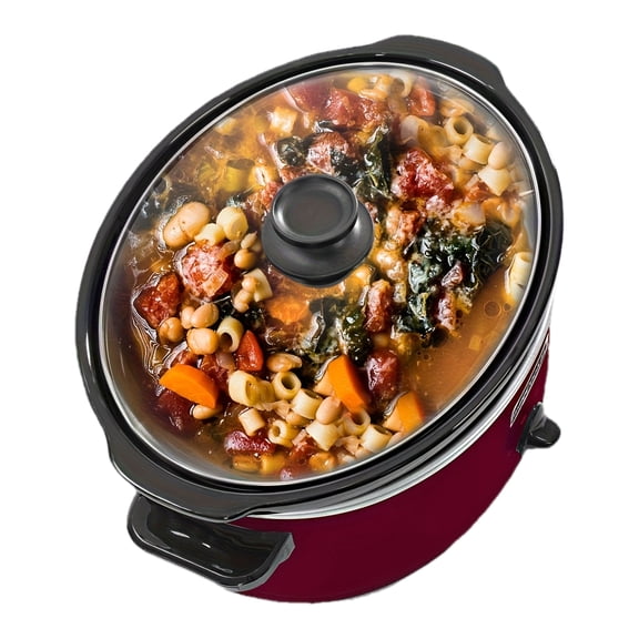 1pc, 7 Quart Slow Cooker Oval Manual Pot Food Warmer With 3 Cooking Settings, Red Stainless Steel