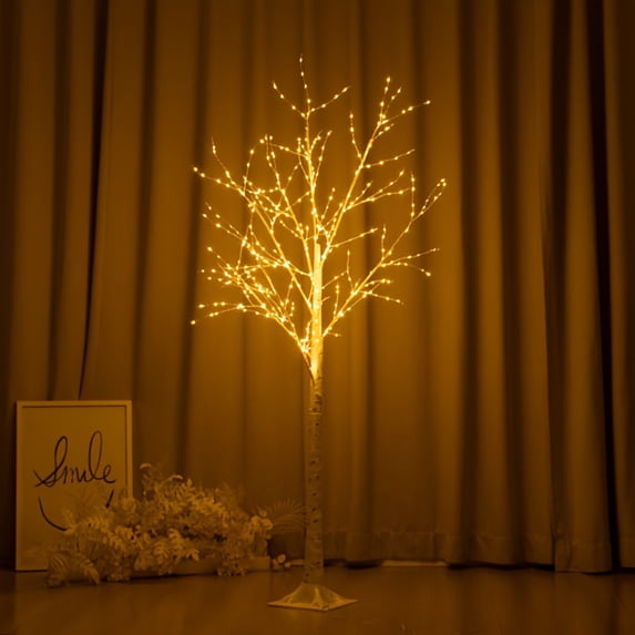 70.87" Birch Tree Lamp with Copper Wire Lights, Warm Glow, Floor Standing for Bedroom Living Room Party Decor, Bendable Branches, Material: PP/PVC/Wire/Copper Wire