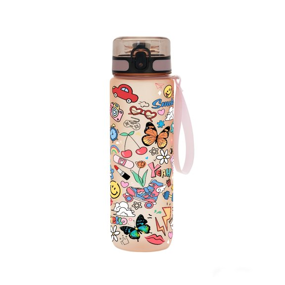1pc 750ml Doodle 3D Printed Sports Water Bottle, with One-Button Pop-Up Lid for Leak Prevention and Portability, Large Capacity