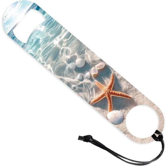 1pc 7inch Summer Beach Starfish Art Stainless Steel Bottle Opener with PU Leather Cord Ocean Shells Beer Opener Flat Openers for Home Bar Restaurant Pub Kitchen Restaurant Colorful