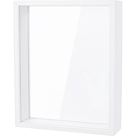 1pc 8.3x2.4x10.2 inch Rectangle Shadow Box Wood Shadow Box Display Case Shadow Box Frame with Double Sided Clear Acrylic Window for Dried Flowers Leaves Specimen - White