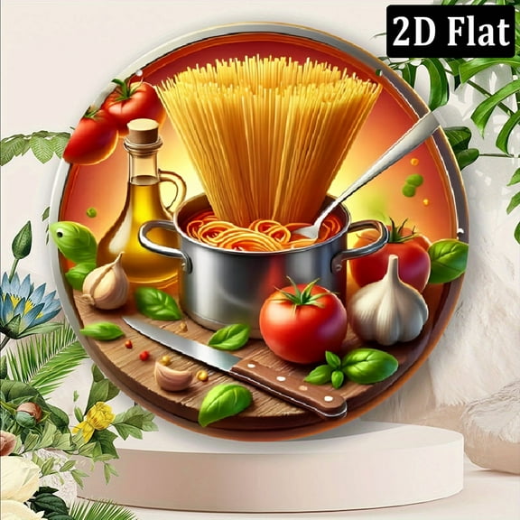 1pc 8*8inch Delicious Italian Pasta, Restaurant Decoration Sign Vintage Style Round Metal Aluminum Wall Art Sign - Bedroom Kitchen, Restaurant, Bar Decoration - Unique Design, Easy to Han