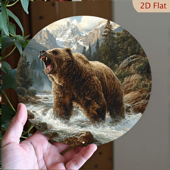 1pc 8" Aluminum Grizzly Bear Metal Wall Art - 2D Relief Visual Effect, Indoor/Outdoor Decor, English Text for Home, Garage, Restaurant, Cabin, Cabin Decor Scenic Landscape Design Durable Wall Art