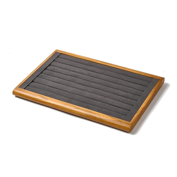 1pc 8-Slot Wood with Velvet Ring Display Tray Stands Jewelry Organizer Holder for Finger Ring Storage Rectangle Gray 35x24x2cm