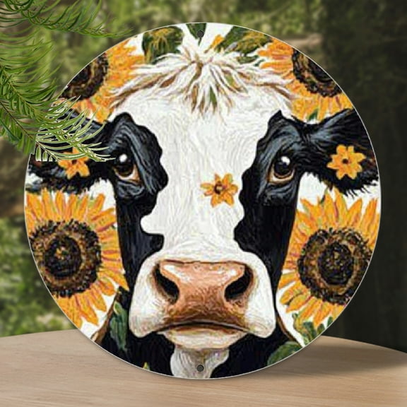 1pc 8 x 8 inch aluminum metal logo Cow Sunflower logo, Waterproof & Weatherproof, Easy Hang Design Perfect for Home, Office, Bar, Bedroom Decor | Artistic Illustration