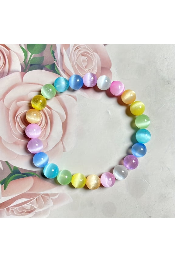 1pc 8mm Aura Natural Selenite Round Bead Bracelet, Colored Selenite Crystal Bracelet,1pc