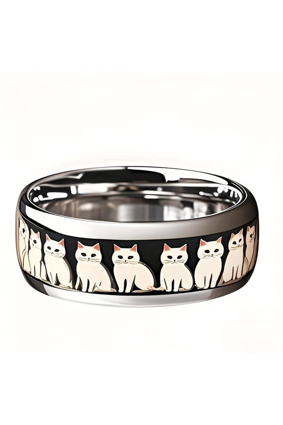 1pc 8mm Cute Cat Lover Ring, Stainless Steel, Everyday Wear, Ideal for Cat Owners, Perfect Gift for Valentine'S Day, Christmas, Mother'S Day, Everyday Accessory|Playful Design|Durable Jewelr,9