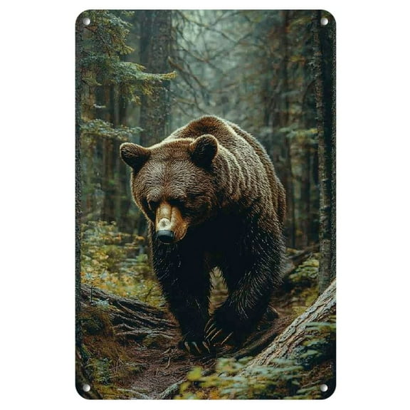 1pc 8x12 Inch Bear Forest Metal Wall Art - Rustic Bohemian Iron Sign for Home, Living Room, or Garage Decor, Detailed Nature Scene with Bear and Forest Elements, Bear Home Decor