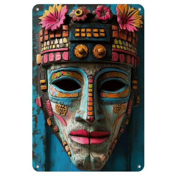 1pc 8x12 Iron Ancient Maya Culture Iron Wall Art Board-8X12 Inches Metal Sign, Suitable Home, Office and Kitchen-Multi-Function, Weather-Resistant, Pre-Drilling Easy Installation-Halloween and
