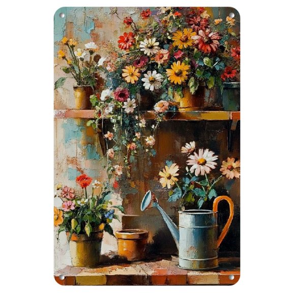 1pc 8x12 Iron Garden-Themed Wall Art Sign - Vibrant Floral and Gardening Tools Design, Ideal for Kitchen, Living Room, Office Decor, Scandinavian Style Metal Flat Sign, Porch Decoration