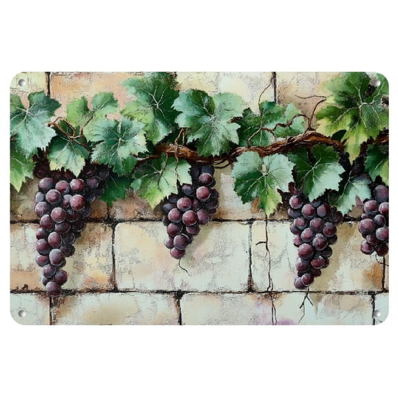 1pc 8x12 Iron Rectangular Durable Iron Retro Metal Sign, Purple Grape Pattern Decorative Wall Hanging Sign, Suitable Fences and Walls, 8 12inch