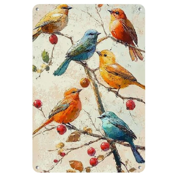 1pc 8x12Rustic Shabby Chic Watercolor Birds Metal Sign- Brown Sparrow Iron Wall Art, Reusable Home Decor, 8x12 Inch, Room Decor Iron